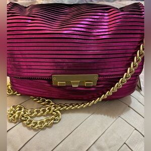 Foley + Corinna Fuchsia Pink Crossbody Bag with Gold Chain
